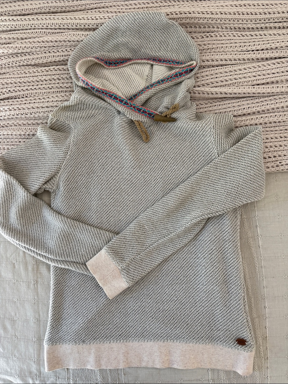 Roxy Light Gray/cream Hooded Knit Sweater with Contrast Trim